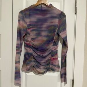 Anthropologie Double-Layer Mesh Top Sheer Trendy Blouse Size Medium Purple Pink